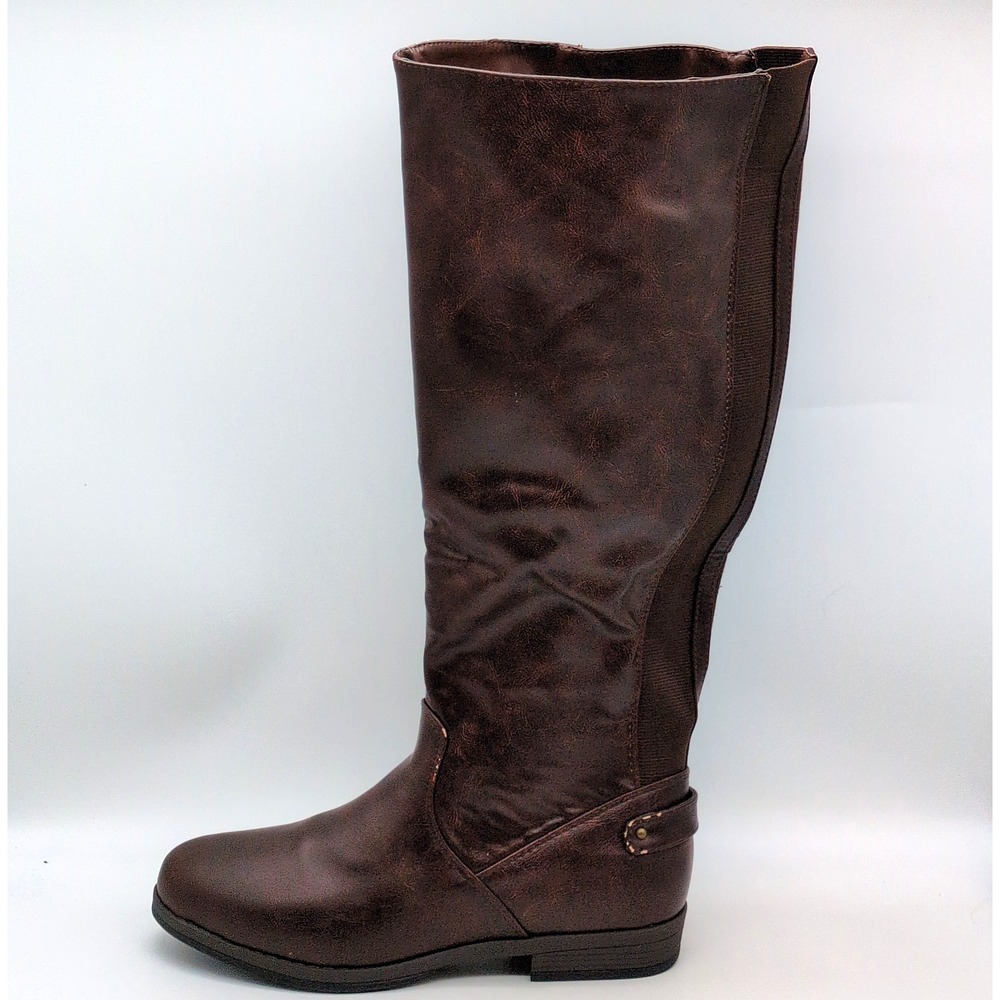 Journee Collection Shoes Womens Brown 9.5 Riding Boots Knee High Zip Stretch